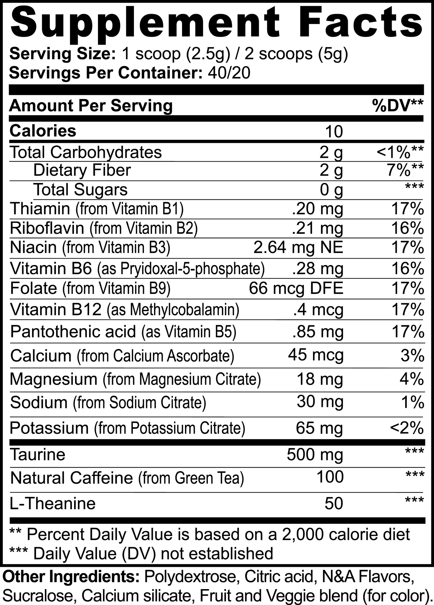 Energy Powder Guava Berry Supplement Facts