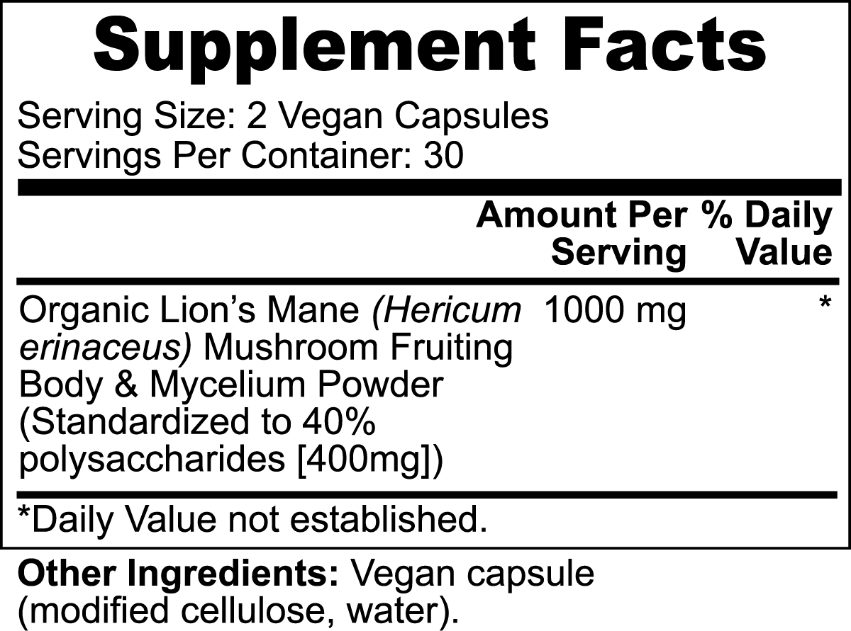 Lion's Mane Mushroom Supplement Facts
