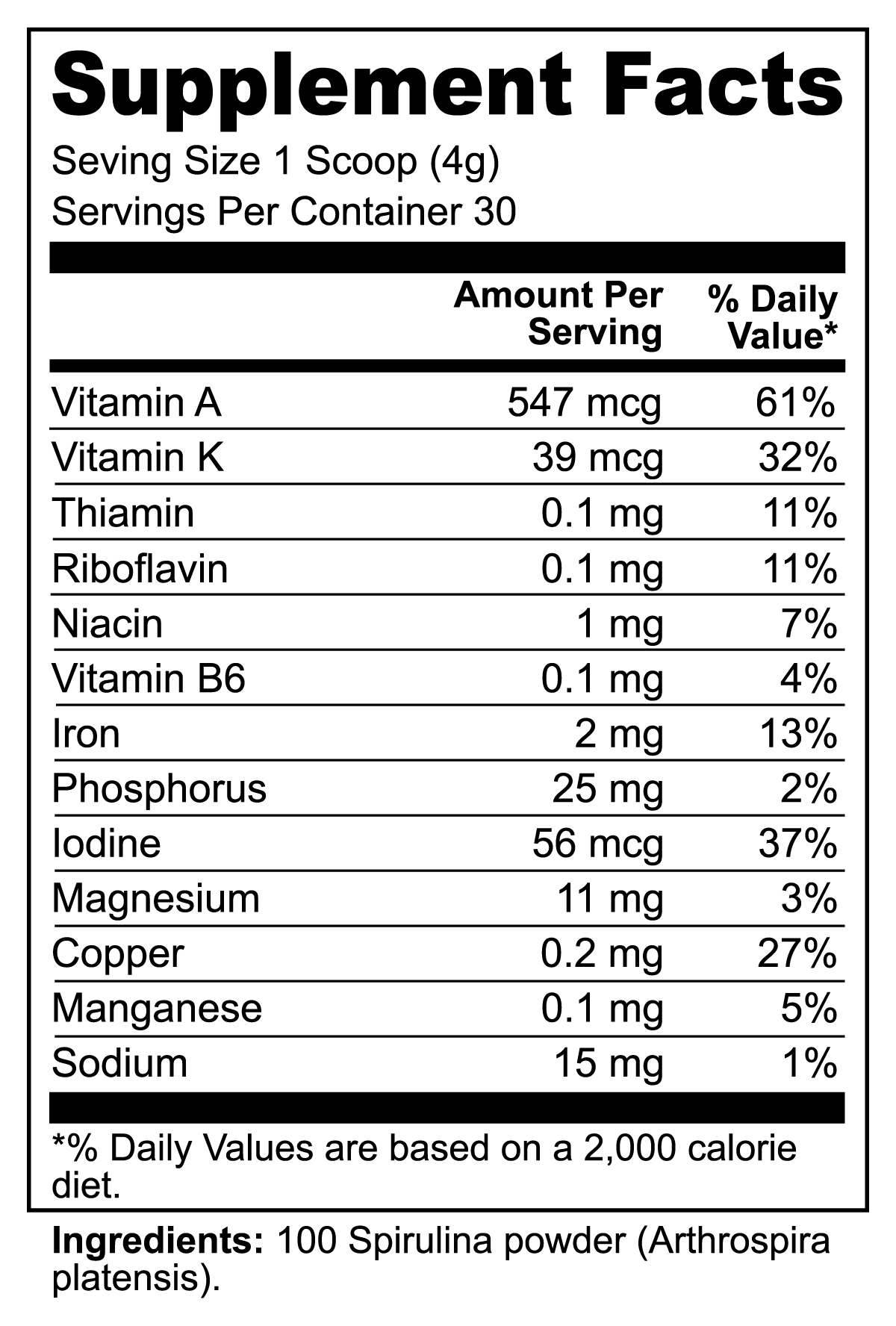 Spirulina Powder Supplement Facts